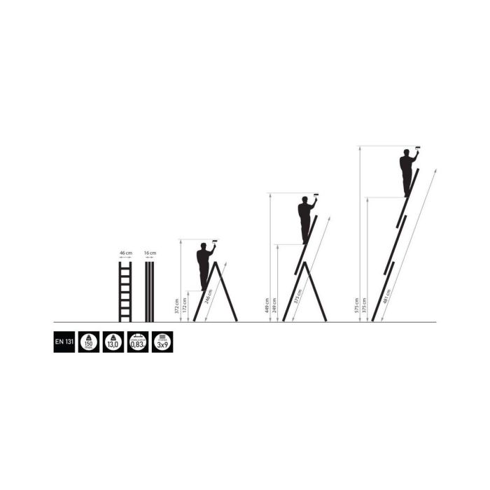 Лестница 3-секционная универсальная Drabest BASIC 3х9