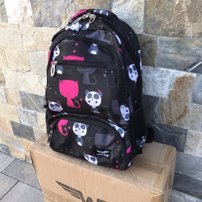 Рюкзак школьный детский с пеналом Wings PANDA Черный