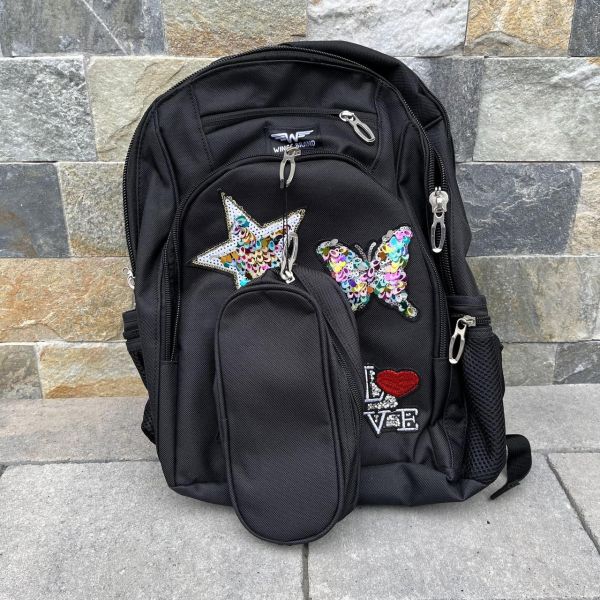 Рюкзак шкільний дитячий з пеналом Wings PATCHES Чорний