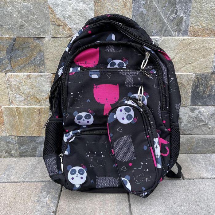 Рюкзак школьный детский с пеналом Wings PANDA Черный