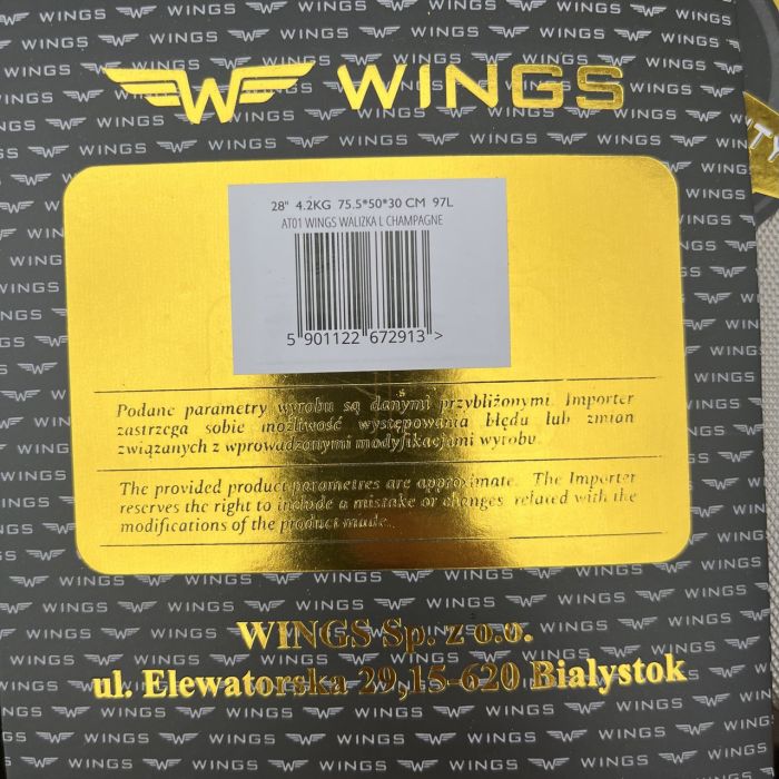 Валіза дорожня велика Wings AT01 L Шампань