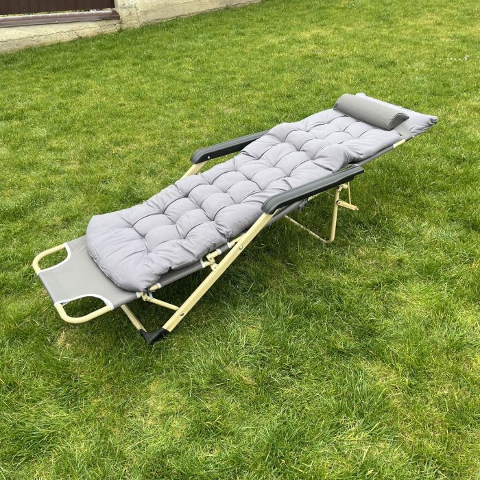 Садовый шезлонг тканевый + матрас IdealGarden Серый