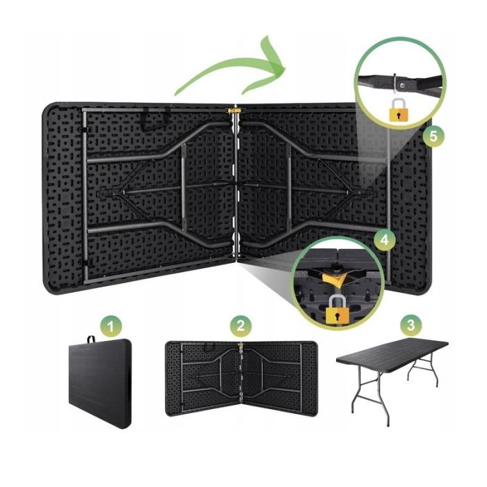 Садовый стол раскладной Ecarla SC02CZ | 180х70х74 см Черный