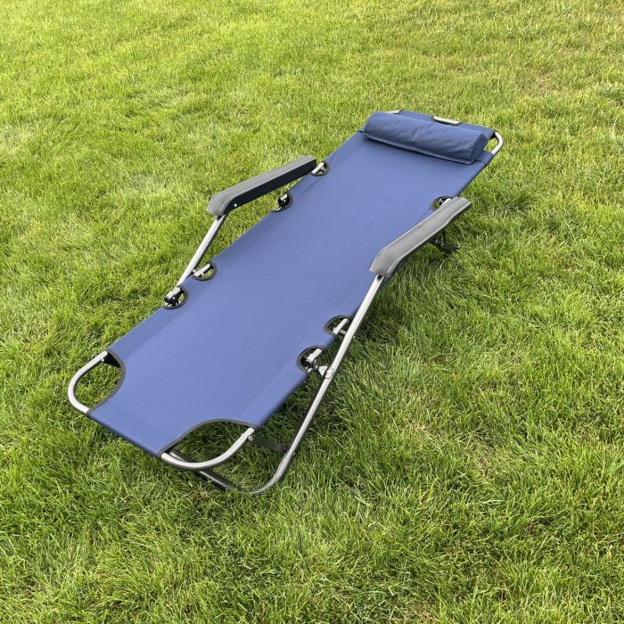 Садовый шезлонг тканевый с матрасом RahheGarden Linosa Синий + Коричневый