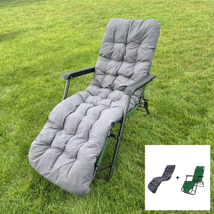 Садовый шезлонг тканевый с матрасом RahheGarden Linosa Зеленый + Серый