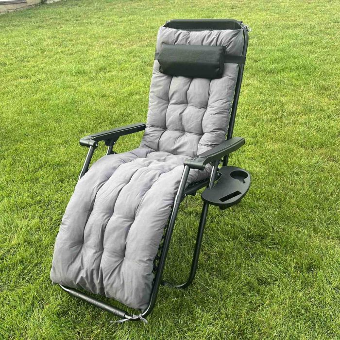 Садовый шезлонг тканевый с матрасом RahheGarden Premium Черный + Серый