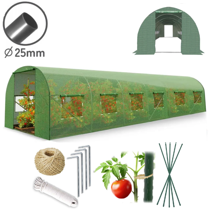 Теплиця PLONOS 4976-B (профіль 25 мм, 2 входи) 6х3х2 м 18 м² Зелений