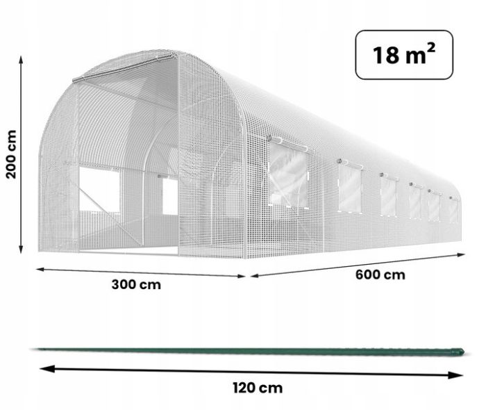 Теплиця PLONOS 4977-B (профіль 25 мм, 1 вхід) 6х3х2 м 18 м² Білий