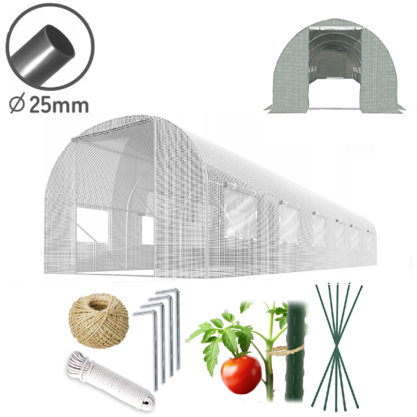 Теплиця PLONOS (профіль 25 мм, 1 вхід) 6х3х2 м 18 м² Білий