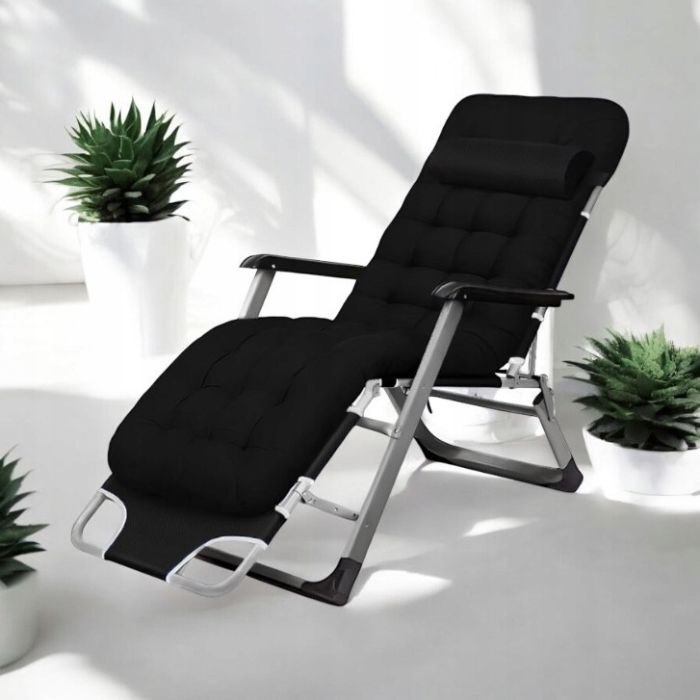 Садовий шезлонг тканинний + матрац IdealGarden CT-SF02-BK-G Чорний