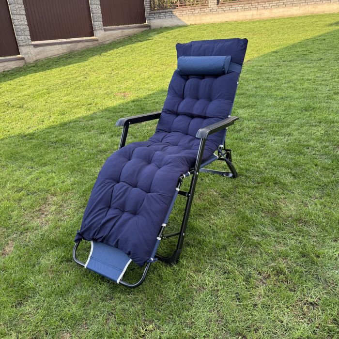 Садовый шезлонг тканевый + матрас IdealGarden CT-SF02-2408 Черно-синий