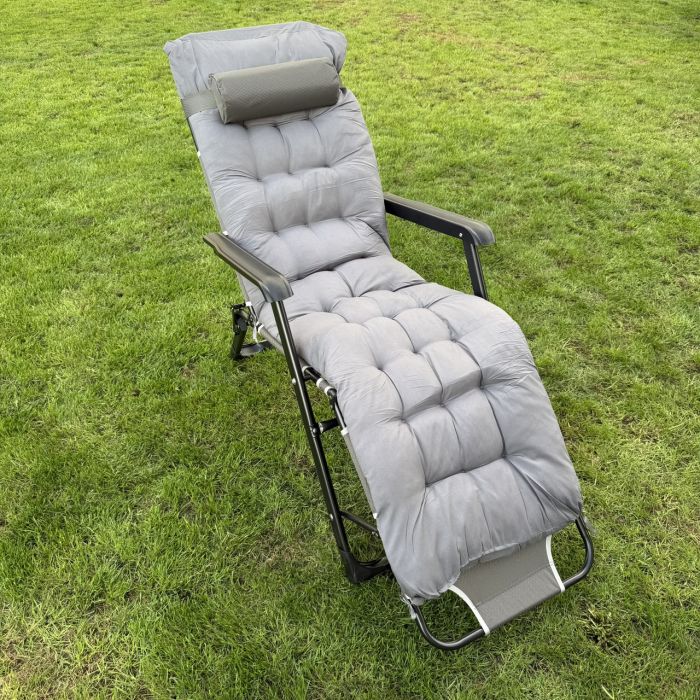 Садовый шезлонг тканевый + матрас IdealGarden CT-SF02-2407 Черно-серый