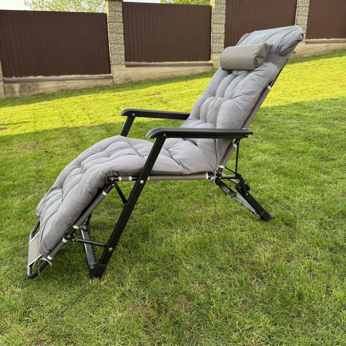 Садовий шезлонг тканинний + матрац IdealGarden CT-SF02-2407 Чорно-сірий