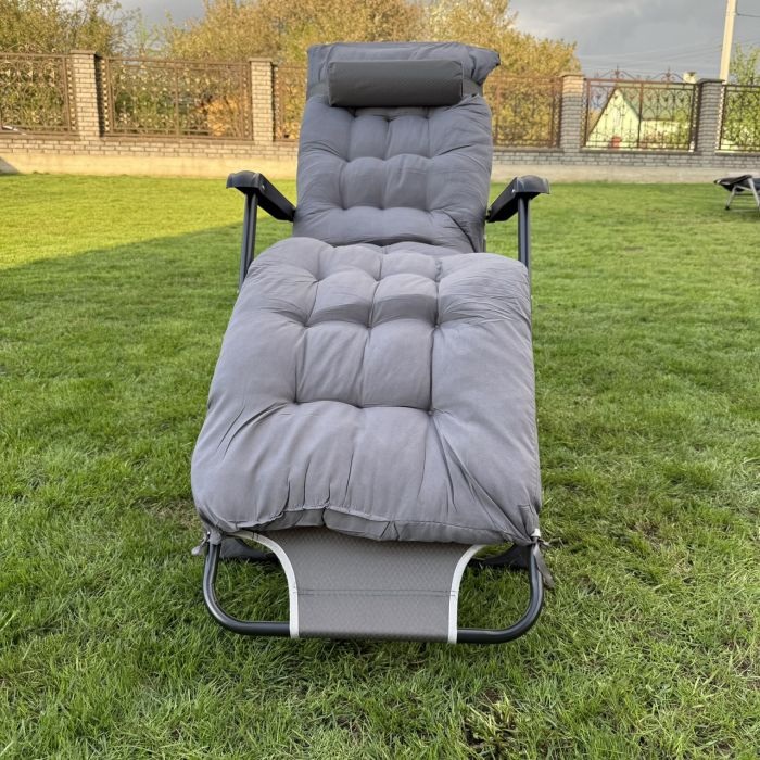 Садовый шезлонг тканевый + матрас IdealGarden CT-SF02-2407 Черно-серый