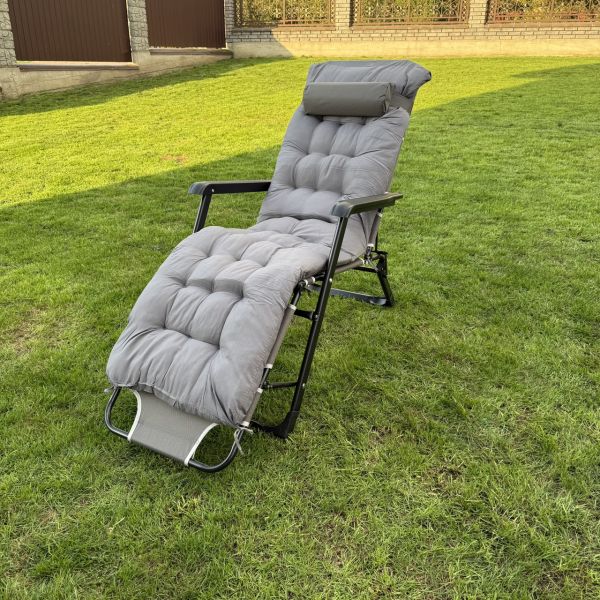 Садовый шезлонг тканевый + матрас IdealGarden CT-SF02-2407 Черно-серый