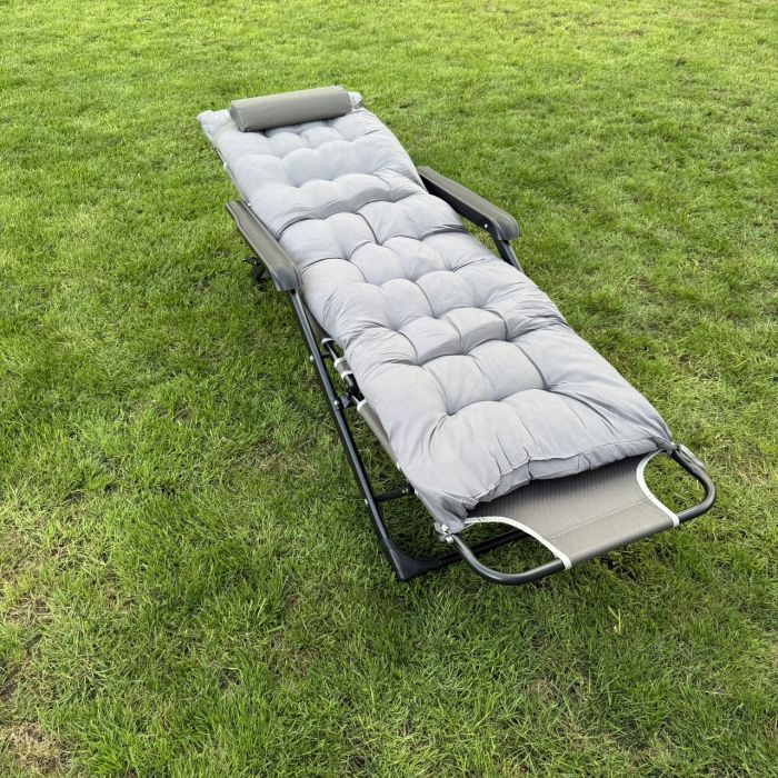 Садовый шезлонг тканевый + матрас IdealGarden CT-SF02-2407 Черно-серый