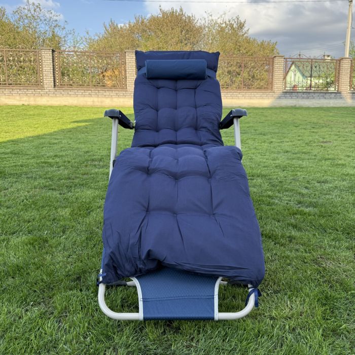 Садовый шезлонг тканевый + матрас IdealGarden CT-SF02-2405 Серо-синий