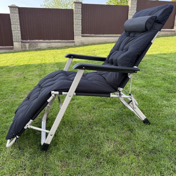 Садовый шезлонг тканевый + матрас IdealGarden CT-SF02-2403 Серо-черный