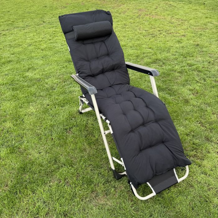 Садовий шезлонг тканинний + матрац IdealGarden CT-SF02-2403 Сіро-чорний