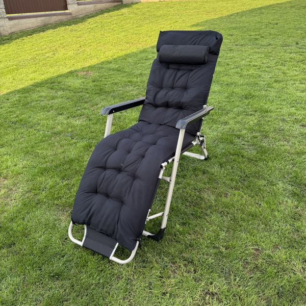 Садовый шезлонг тканевый + матрас IdealGarden CT-SF02-2403 Серо-черный