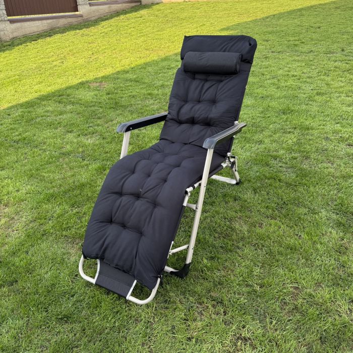 Садовый шезлонг тканевый + матрас IdealGarden CT-SF02-2403 Серо-черный