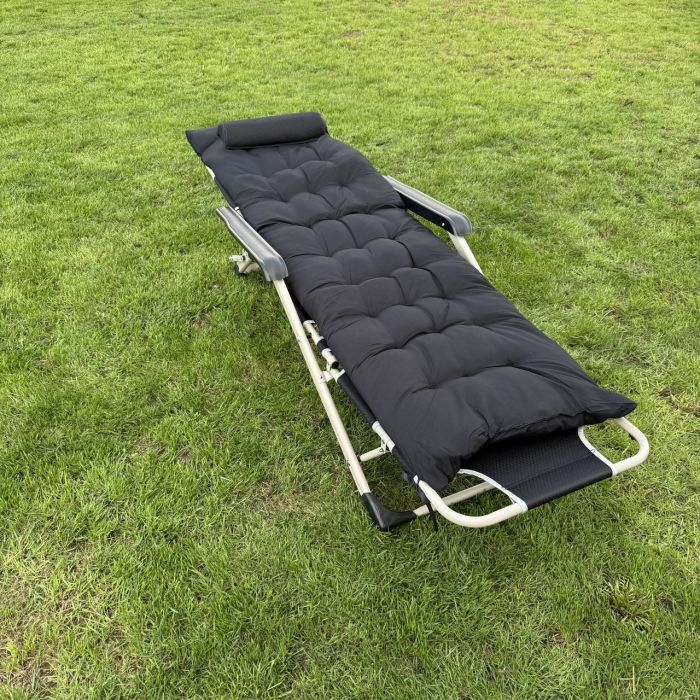 Садовый шезлонг тканевый + матрас IdealGarden CT-SF02-2403 Серо-черный