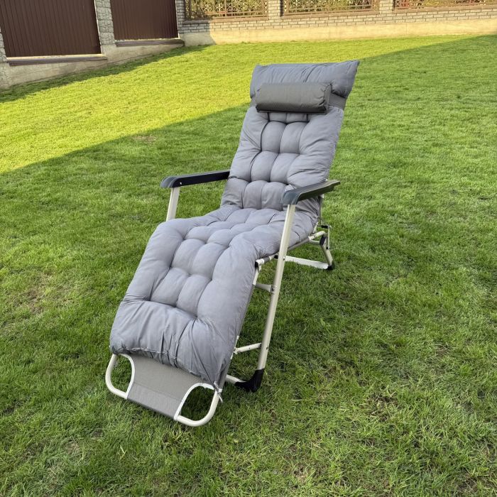 Садовый шезлонг тканевый + матрас IdealGarden CT-SF02-2404 Серый