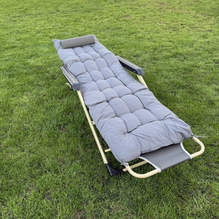 Садовый шезлонг тканевый + матрас IdealGarden CT-SF02-2402 Золото-серый