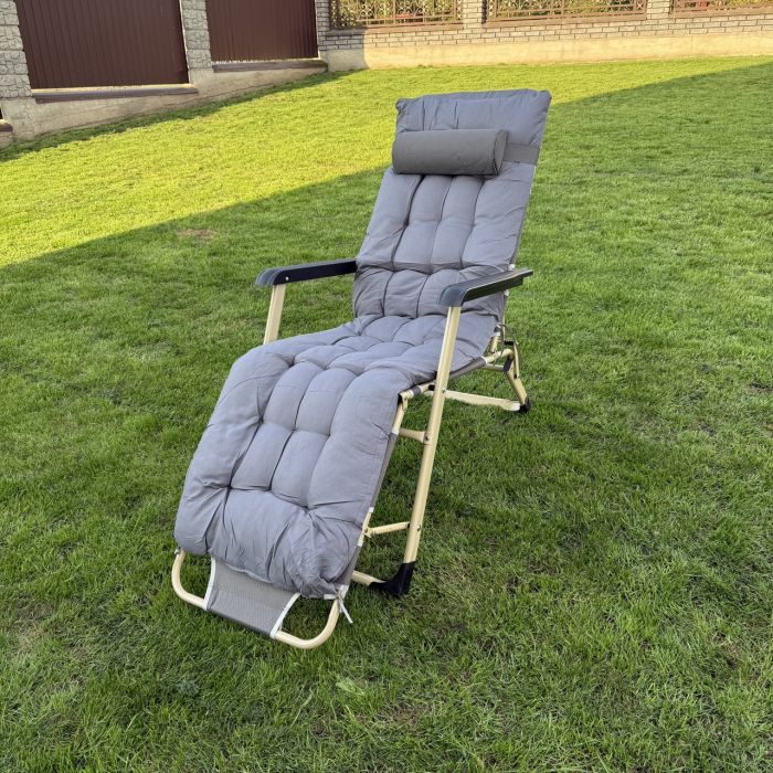 Садовий шезлонг тканинний + матрац IdealGarden CT-SF02-2402 Золото-сірий