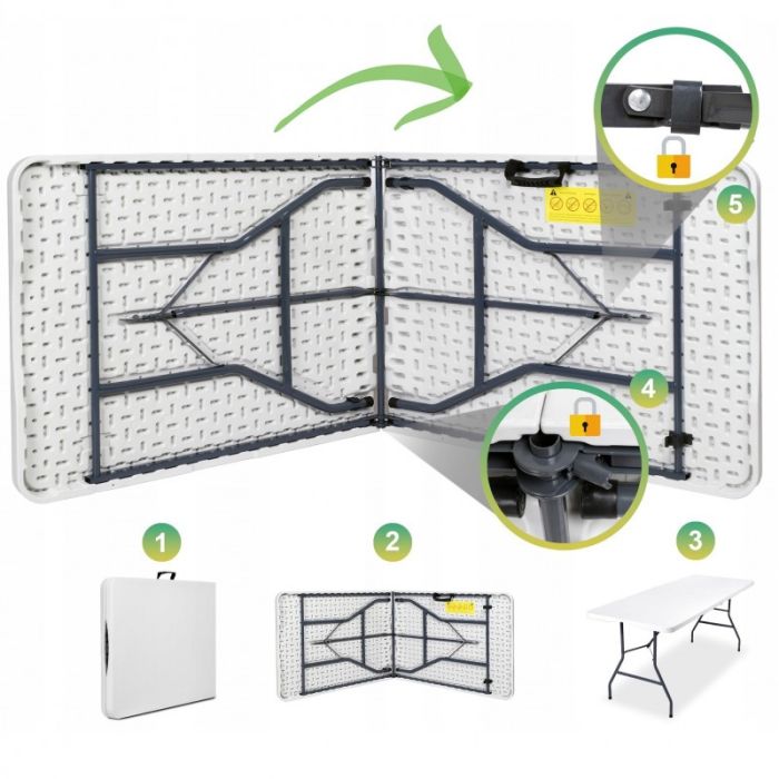 Садовый стол раскладной Ecarla SC02 180 см | 180х70х74 см Белый