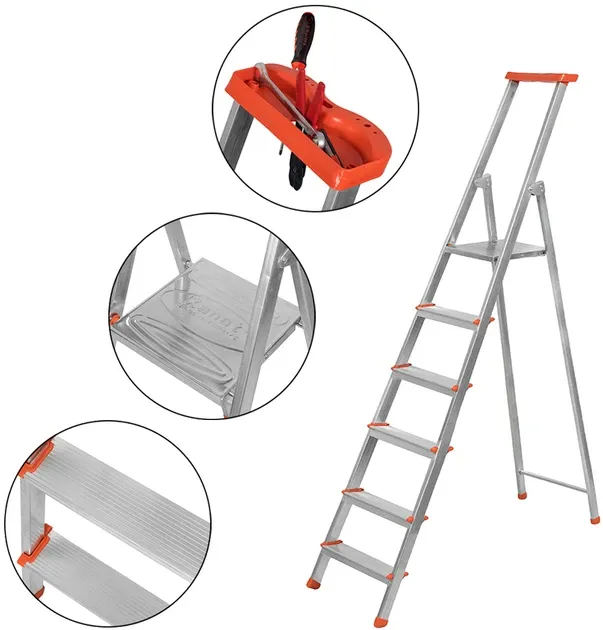 Односторонняя 6-ступенчатая алюминиевая лестница Kanat KA-KAM-205 125 кг