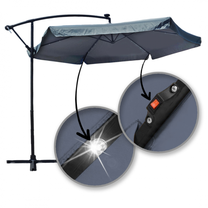 Зонт садовый с наклоном и LED подсветкой Ecarla OGP11SZ Графитовый