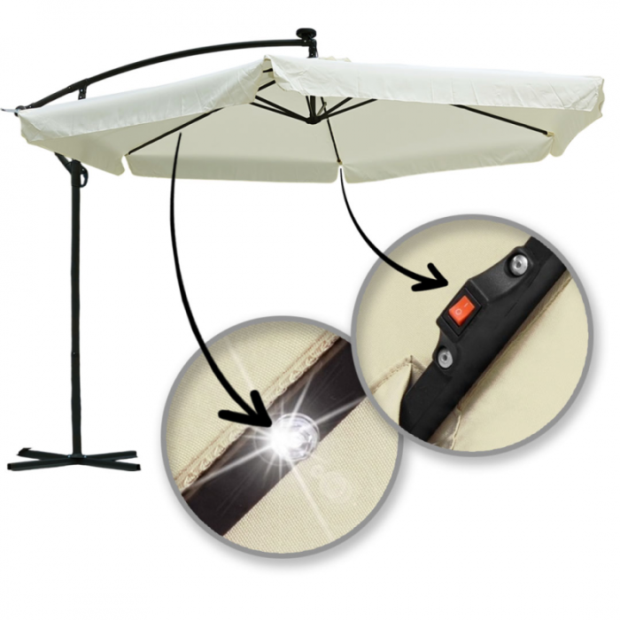 Зонт садовый с наклоном и LED подсветкой Ecarla OGP11K Кремовый
