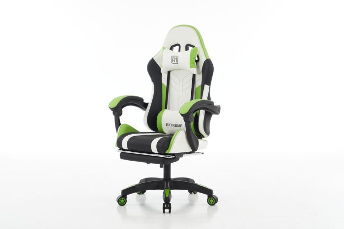Комп‘ютерне крісло з підставкою для ніг EXTREME R1 Чорно-біло-зелений