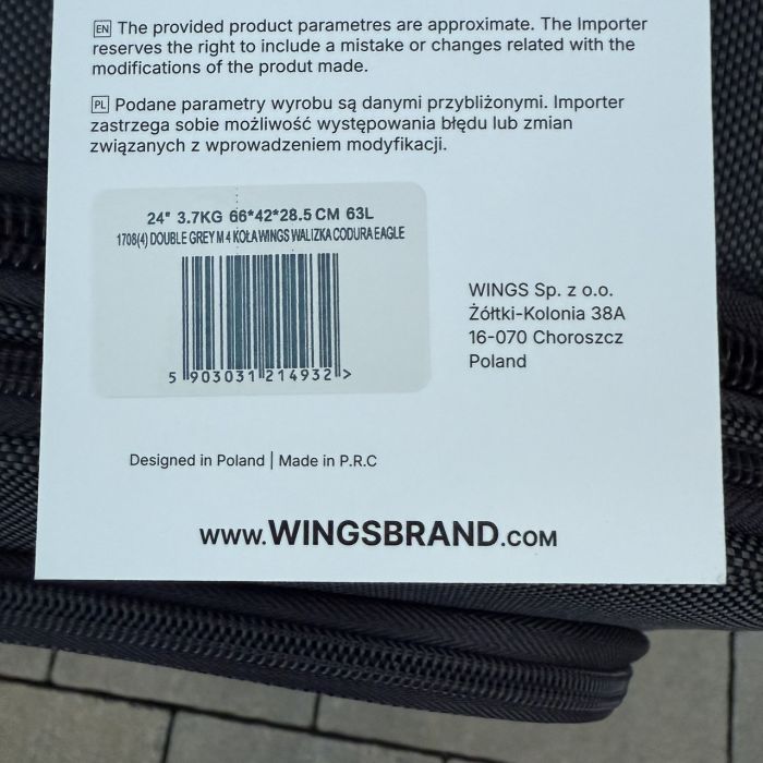 Валіза тканинна середня на 4 колесах Wings 1708 M Сірий