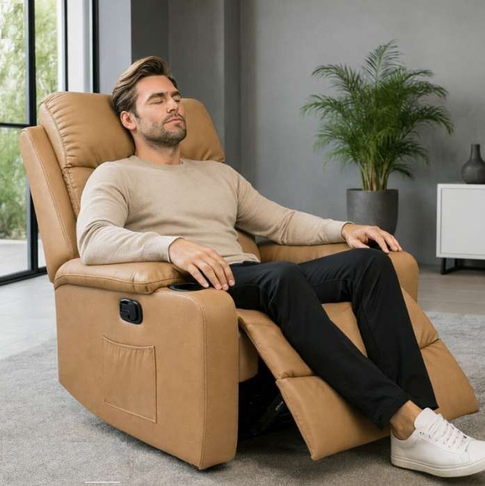 Розкладне крісло-ліжко VERO з підставкою для ніг Карамельний