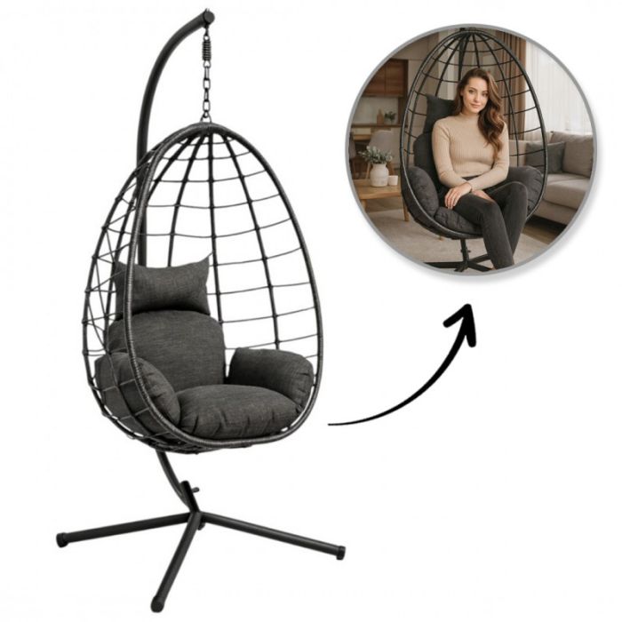 Підвісне крісло-кокон з подушкою Ecarla KR37 Графітовий