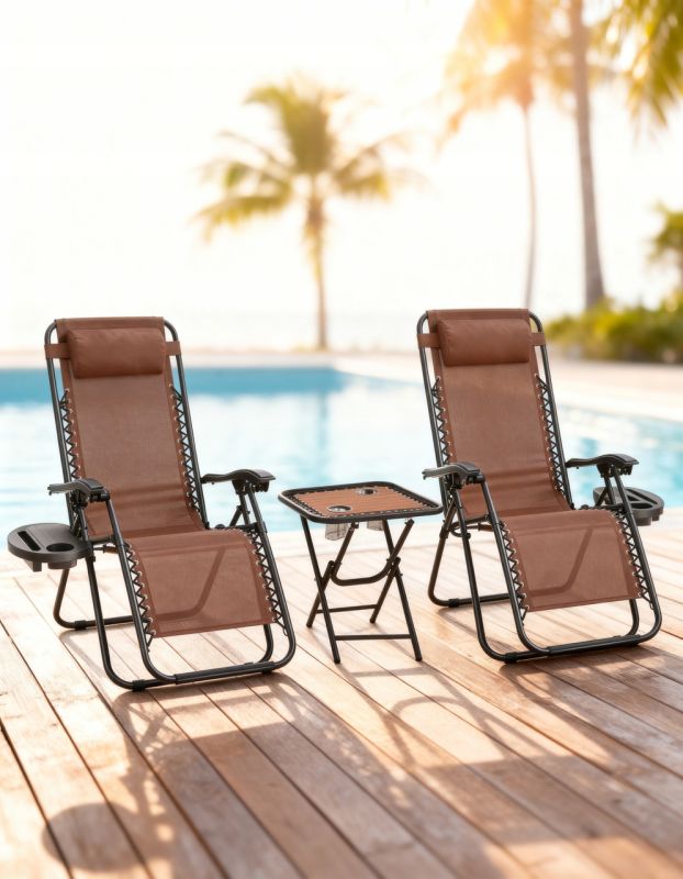 Набір садових лежаків зі столиком Ideal Garden TDC-2503 Коричневий