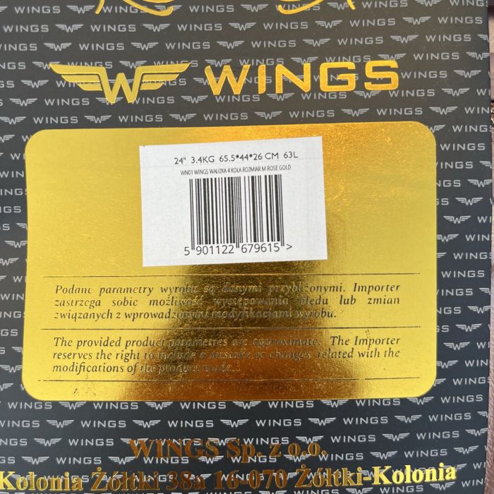 Чемодан дорожный средний Wings WN01 M Розовое золото