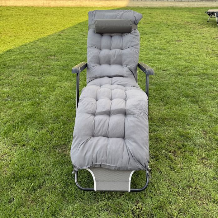 Садовий шезлонг тканинний + матрац IdealGarden CT-SF02-2407 Чорно-сірий