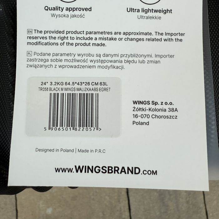 Валіза дорожня середня Wings TR058 M Чорний